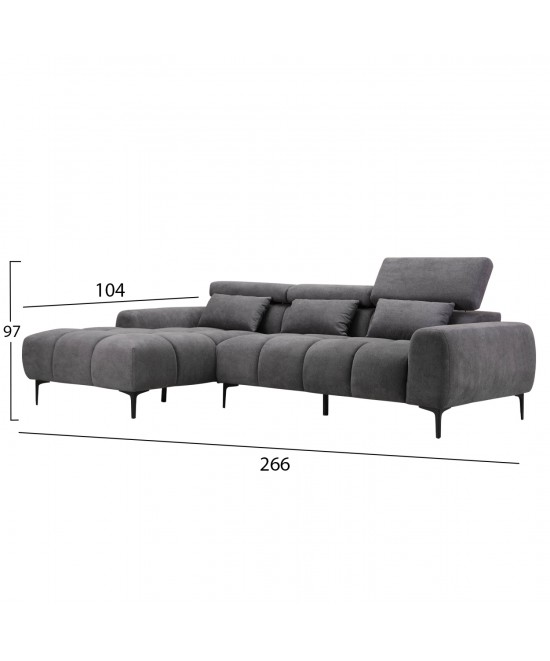 ΚΑΝΑΠΕΣ ΑΡΙΣΤΕΡΗ ΓΩΝΙΑ DIVYA HM3267.02L ΣΥΝΘ.SUEDE ΓΚΡΙ 264x175x99Υεκ.