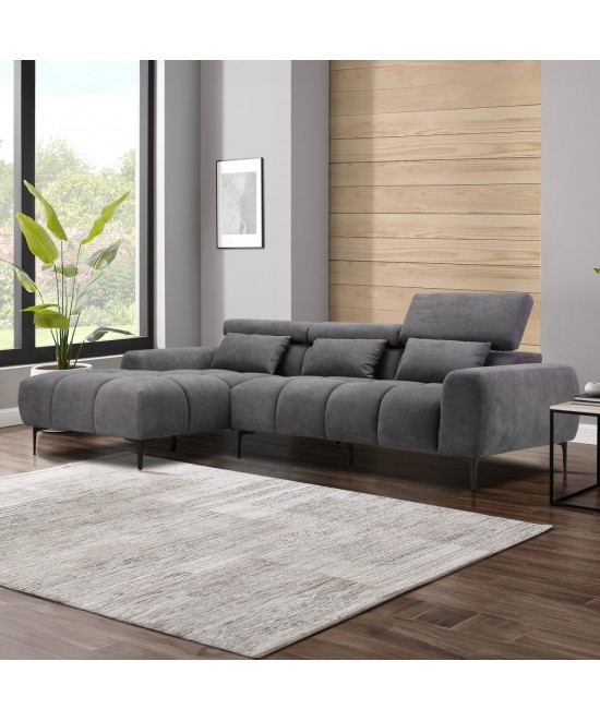ΚΑΝΑΠΕΣ ΑΡΙΣΤΕΡΗ ΓΩΝΙΑ DIVYA HM3267.02L ΣΥΝΘ.SUEDE ΓΚΡΙ 264x175x99Υεκ.