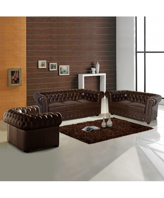 ΣΕΤ ΣΑΛΟΝΙ 2ΘΕΣΙΟ & 3ΘΕΣΙΟ & ΠΟΛΥΘΡΟΝΑ CHESTERFIELD ΣΚΟΥΡΟ ΚΑΦΕ