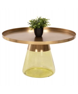 ΤΡΑΠΕΖΙ ΣΑΛΟΝΙΟΥ SCAL HM9724 ΒΑΣΗ ΠΡΑΣΙΝΟ ΓΥΑΛΙ-TOP ΧΡΥΣΟ ΜΕΤΑΛΛΟ Φ76x43,5Υεκ