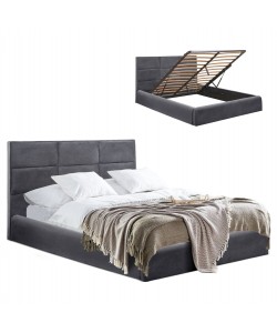 ΚΡΕΒΑΤΙ BRILEY ΒΕΛΟΥΔΟ ΓΚΡΙ ΜΕ ΑΠΟΘΗΚΕΥΤΙΚΟ ΧΩΡΟ 160x200 εκ HM583.01