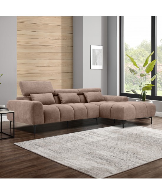 ΚΑΝΑΠΕΣ ΔΕΞΙΑ ΓΩΝΙΑ DIVYA HM3267.01R ΣΥΝΘ.SUEDE ΑΝΟΙΧΤΟ ΚΑΦΕ 264x175x99Υεκ.