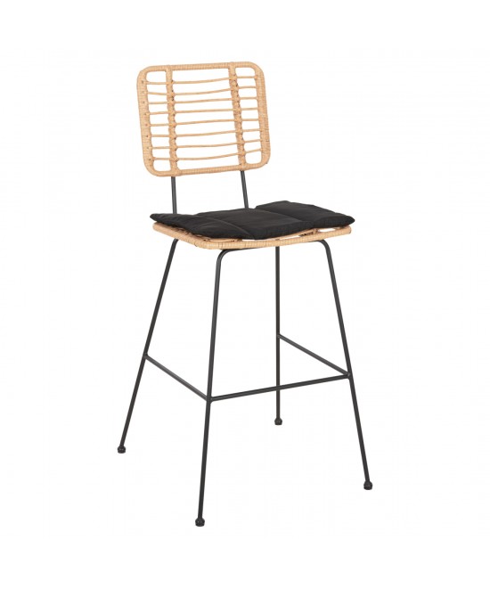 ΣΚΑΜΠΟ ΜΠΑΡ ALLEGRA HM5455.11 ΜΕΤΑΛΛΟ&ΜΑΞΙΛΑΡΙ ΜΑΥΡΟ-WICKER ΜΠΕΖ 56x59x116,5Υεκ.