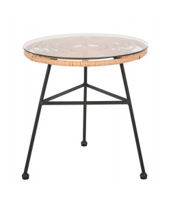 ΤΡΑΠΕΖΑΚΙ ΣΤΡΟΓΓΥΛΟ ΜΑΥΡΟ ΜΕΤΑΛΛΙΚΟ ALLEGRA HM5459.11 ΜΠΕΖ WICKER-ΓΥΑΛΙ Φ45x46Υεκ