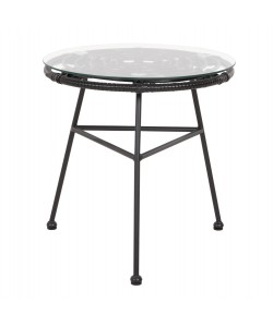 ΤΡΑΠΕΖΑΚΙ ΣΤΡΟΓΓΥΛΟ ΜΑΥΡΟ ΜΕΤΑΛΛΙΚΟ ALLEGRA HM5459.12 ΜΑΥΡΟ WICKER-ΓΥΑΛΙ Φ45x46Υεκ