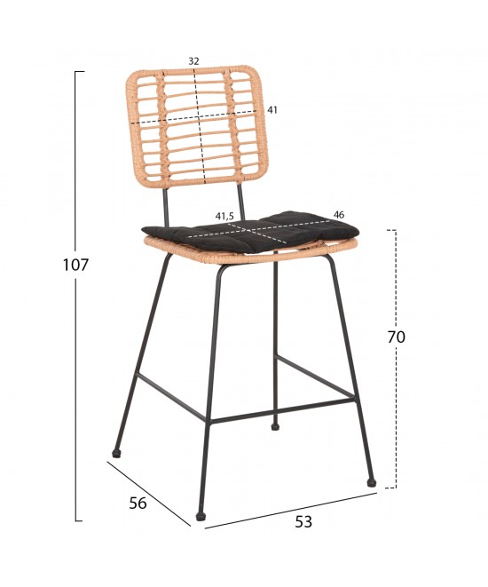 ΣΚΑΜΠΟ ΜΕΣ.ΥΨΟΥΣ ALLEGRA HM5644.11 ΜΕΤΑΛΛΟ&ΜΑΞΙΛΑΡΙ ΜΑΥΡΟ-WICKER ΜΠΕΖ 53x56x107Υεκ.