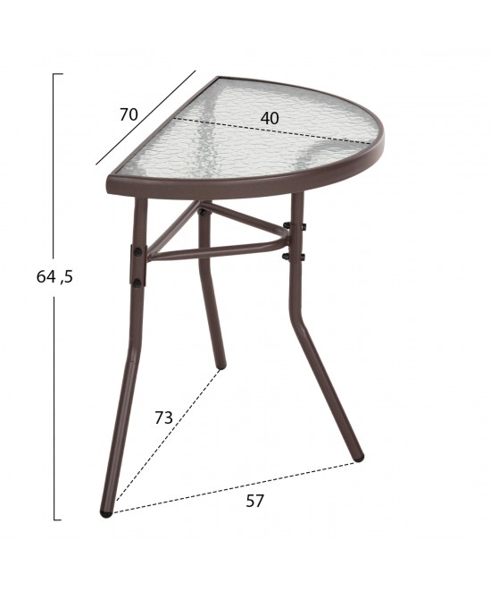 ΤΡΑΠΕΖΙ ΗΜΙΚΥΚΛΙΚΟ LIMA HM5967.02 ΜΕΤΑΛΛΙΚΟ ΚΑΦΕ ΜΕ ΓΥΑΛΙΝΟ TOP 70x40x64,5Υεκ.