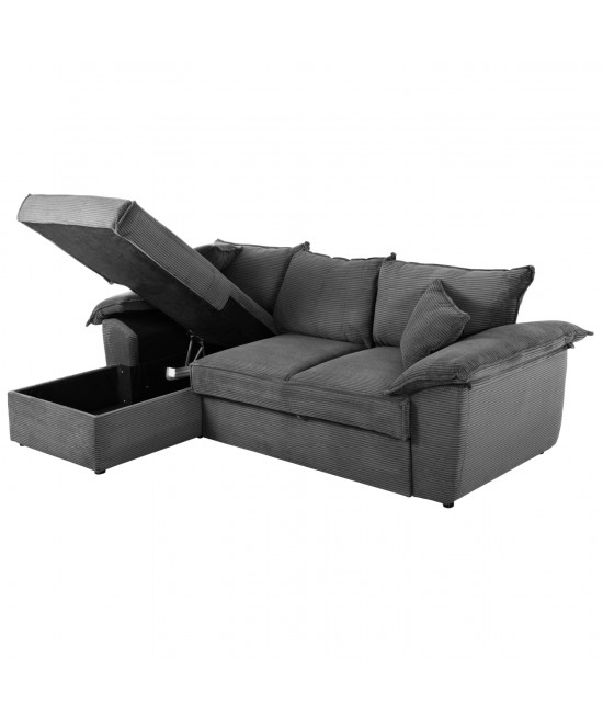 ΚΑΝΑΠΕΣ-ΚΡΕΒΑΤΙ-ΑΡΙΣΤ.ΓΩΝΙΑ ΜΕ ΑΠΟΘ.ΧΩΡΟ ALDO HM3276.02L ΑΝΘΡΑΚΙ ΥΦΑΣΜΑ 256x159x87Υεκ