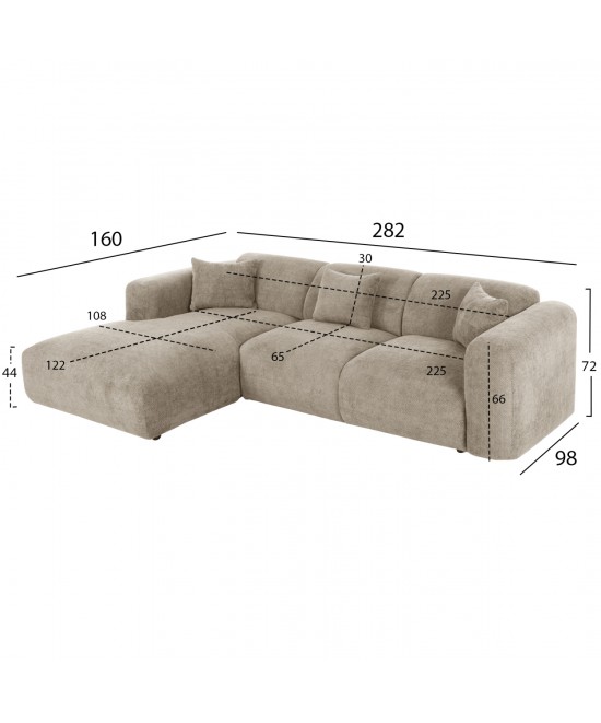 ΚΑΝΑΠΕΣ ΓΩΝΙΑ (ΑΡΙΣΤΕΡΗ) BRICKEN HM3275.01L ΜΠΕΖ ΥΦΑΣΜΑ 110-282x98-160x72Υεκ.