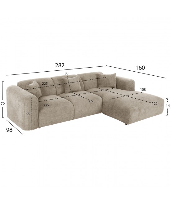 ΚΑΝΑΠΕΣ ΓΩΝΙΑ BRICKEN HM3275.01R ΜΠΕΖ ΥΦΑΣΜΑ 110-282x98-160x72Υεκ.