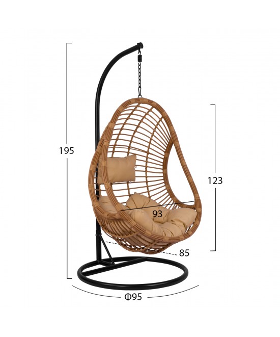 ΚΡΕΜΑΣΤΗ ΠΟΛΥΘΡΟΝΑ ΦΩΛΙΑ CALLIE HM5541.01 ΜΕ WICKER & ΜΑΞΙΛΑΡΙΑ ΜΠΕΖ Φ95Χ195Υ εκ.