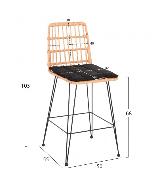 ΣΚΑΜΠΟ ΜΕΣ.ΥΨΟΥΣ ALLEGRA HM5643.11 ΜΕΤΑΛΛΟ&ΜΑΞΙΛΑΡΙ ΜΑΥΡΟ-WICKER ΜΠΕΖ 50x55x103Υεκ.