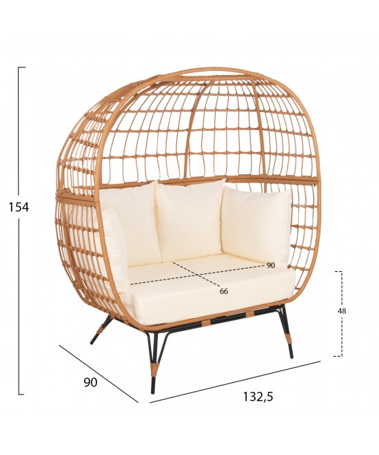 ΠΟΛΥΘΡΟΝΑ ΦΩΛΙΑ MIAMI 2 ΑΤΟΜΩΝ ΤΥΠΟΥ RATTAN HM5870.11 132.5x90x154Υεκ