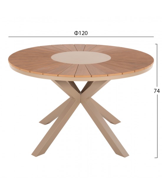 ΤΡΑΠΕΖΙ ΣΤΡΟΓΓΥΛΟ ΕΞ.ΧΩΡΟΥ MORIL HM6041.04 ΑΛΟΥΜΙΝΙΟ ΣΑΜΠΑΝΙ-POLYWOOD ΦΥΣΙΚΟ Φ120εκ.