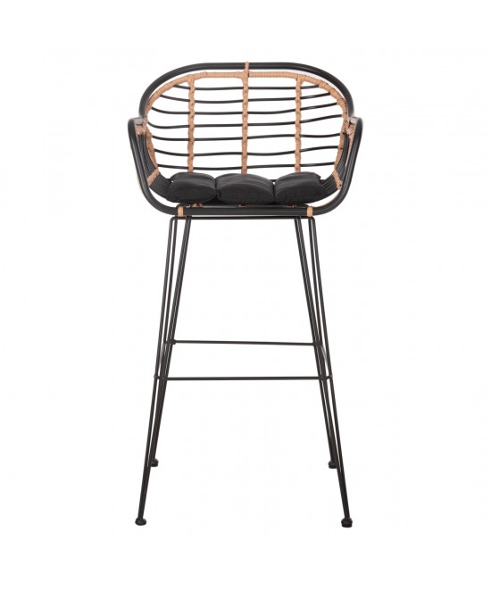 ΣΚΑΜΠΟ ΜΠΑΡ ALLEGRA HM5690.11 ΜΕΤΑΛΛΟ&ΜΑΞΙΛΑΡΙ ΜΑΥΡΟ-WICKER ΜΠΕΖ 55x54x108Υεκ.