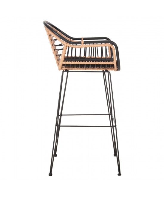 ΣΚΑΜΠΟ ΜΠΑΡ ALLEGRA HM5690.11 ΜΕΤΑΛΛΟ&ΜΑΞΙΛΑΡΙ ΜΑΥΡΟ-WICKER ΜΠΕΖ 55x54x108Υεκ.