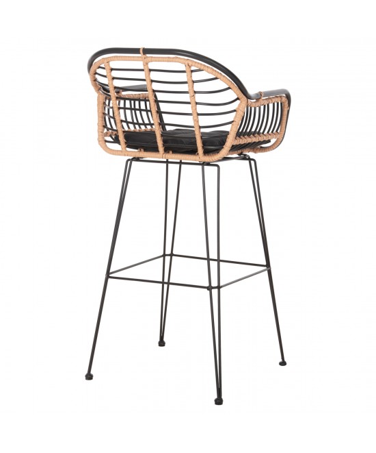 ΣΚΑΜΠΟ ΜΠΑΡ ALLEGRA HM5690.11 ΜΕΤΑΛΛΟ&ΜΑΞΙΛΑΡΙ ΜΑΥΡΟ-WICKER ΜΠΕΖ 55x54x108Υεκ.