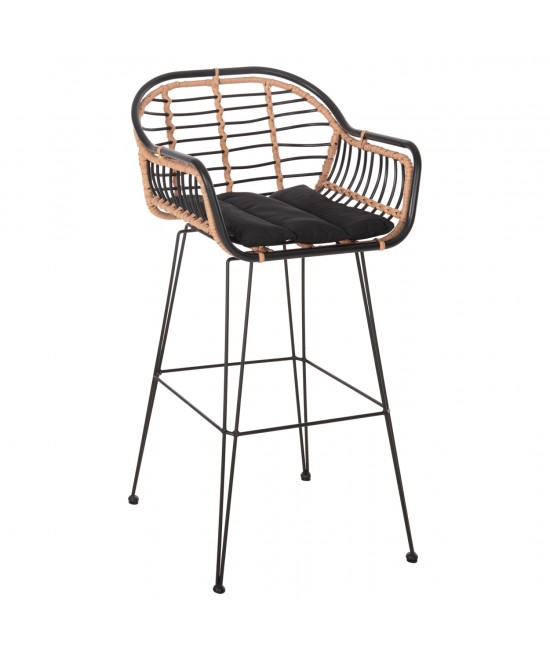 ΣΚΑΜΠΟ ΜΠΑΡ ALLEGRA HM5690.11 ΜΕΤΑΛΛΟ&ΜΑΞΙΛΑΡΙ ΜΑΥΡΟ-WICKER ΜΠΕΖ 55x54x108Υεκ.