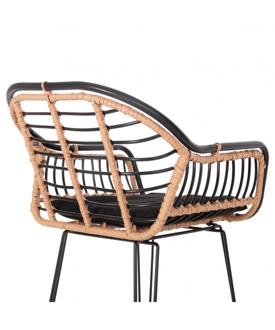 ΣΚΑΜΠΟ ΜΠΑΡ ALLEGRA HM5690.11 ΜΕΤΑΛΛΟ&ΜΑΞΙΛΑΡΙ ΜΑΥΡΟ-WICKER ΜΠΕΖ 55x54x108Υεκ.