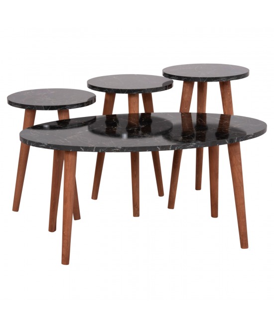 ΣΕΤ ΤΡΑΠΕΖΙ ΣΑΛΟΝΙΟΥ & 3 ΒΟΗΘ.ΤΡΑΠΕΖΙΑ VITAL HM18180.02 ΜΕΛΑΜΙΝΗ ΜΑΥΡΟ ΜΑΡΜΑΡΟ-ΚΑΡΥΔΙ ΠΟΔΙΑ