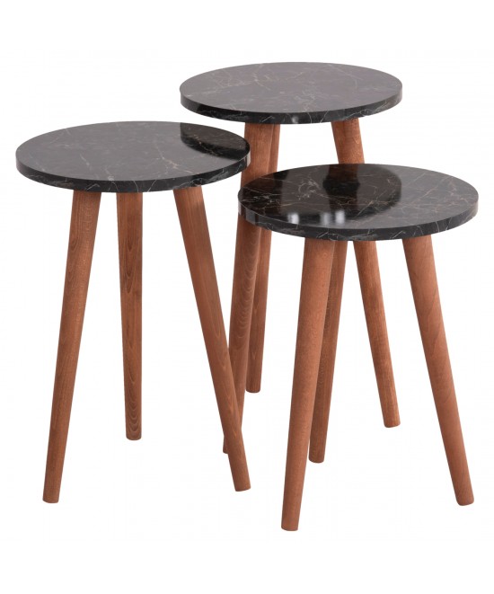 ΣΕΤ ΤΡΑΠΕΖΙ ΣΑΛΟΝΙΟΥ & 3 ΒΟΗΘ.ΤΡΑΠΕΖΙΑ VITAL HM18180.02 ΜΕΛΑΜΙΝΗ ΜΑΥΡΟ ΜΑΡΜΑΡΟ-ΚΑΡΥΔΙ ΠΟΔΙΑ