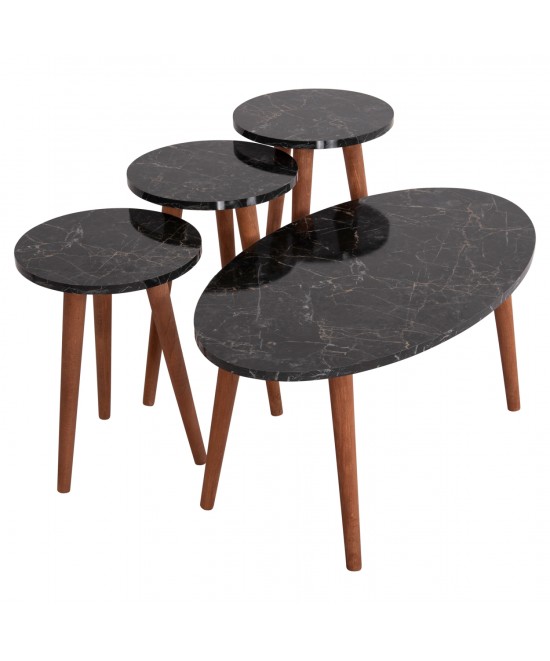 ΣΕΤ ΤΡΑΠΕΖΙ ΣΑΛΟΝΙΟΥ & 3 ΒΟΗΘ.ΤΡΑΠΕΖΙΑ VITAL HM18180.02 ΜΕΛΑΜΙΝΗ ΜΑΥΡΟ ΜΑΡΜΑΡΟ-ΚΑΡΥΔΙ ΠΟΔΙΑ