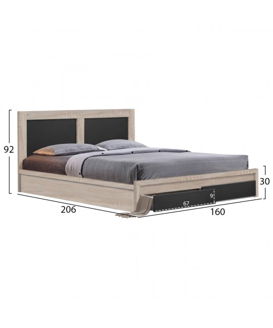 ΚΡΕΒΑΤΙ CAPRI HM312.04 ΜΕ 2 ΣΥΡΤΑΡΙΑ SONOMA-ΓΚΡΙ ΓΙΑ ΣΤΡΩΜΑ 150x200εκ.