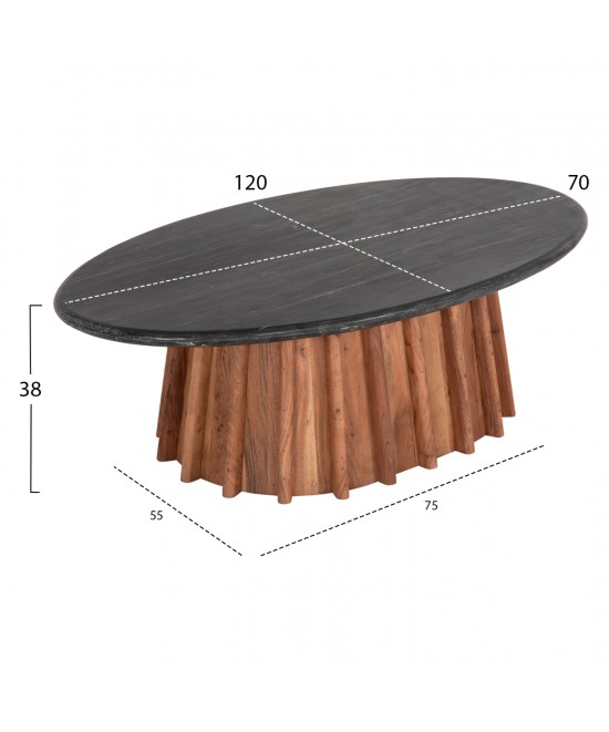 ΤΡΑΠΕΖΙ ΣΑΛΟΝΙΟΥ ΟΒΑΛ DRAXX HM9934 ΜΑΣΙΦ ΑΚΑΚΙΑ-ΜΑΥΡΟ ΜΑΡΜΑΡΟ 120x70x38Υεκ.