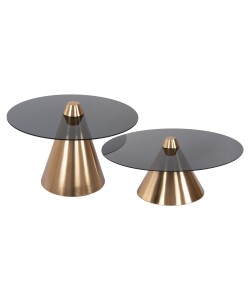 ΤΡΑΠΕΖΙA ΣΑΛΟΝΙΟΥ 2ΤΜΧ REBEN HM9919 ΜΕΤΑΛΛΟ ΧΡΥΣΟ-ΦΙΜΕ ΜΑΥΡΟ ΓΥΑΛΙ Φ80 & Φ60 εκ.