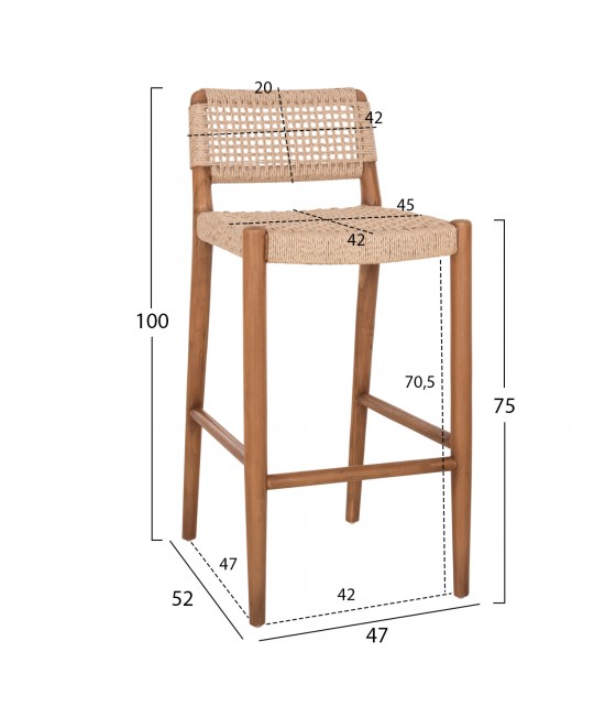 ΣΚΑΜΠΟ ΜΠΑΡ ROSCO HM6134 ΞΥΛΟ ΤΕΑΚ ΦΥΣΙΚΟ & ΣΧΟΙΝΙ VIRO ΜΠΕΖ 47x52x100Υεκ