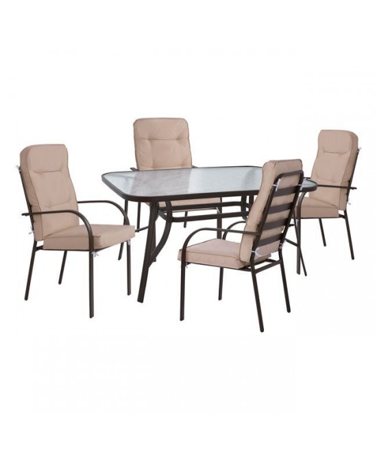 ΣΕΤ ΤΡΑΠΕΖΑΡΙΑΣ 5TMX ΤΡΑΠΕΖΙ 140Χ80Χ72Υεκ.ΚΑΙ 4 ΠΟΛΥΘΡΟΝΕΣ ΜΕΤΑΛΛΟ ΚΑΦΕ HM10562.02