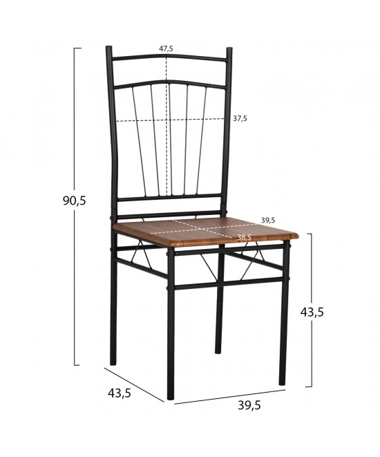 ΣΕΤ ΤΡΑΠΕΖΑΡΙΑΣ 5ΤΜΧ PEARY HM9416.11 ΜΕΤΑΛΛΟ ΜΑΥΡΟ-MDF ΚΑΡΥΔΙ 110x60x74Yεκ.