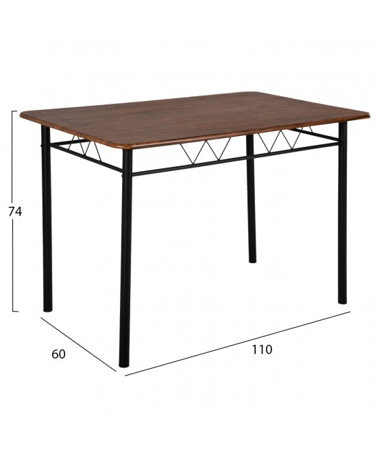ΣΕΤ ΤΡΑΠΕΖΑΡΙΑΣ 5ΤΜΧ PEARY HM9416.11 ΜΕΤΑΛΛΟ ΜΑΥΡΟ-MDF ΚΑΡΥΔΙ 110x60x74Yεκ.