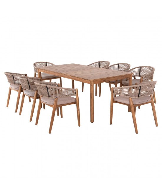 ΣΕΤ ΤΡΑΠΕΖΑΡΙΑΣ 9ΤΜΧ NAVANT HM21066.02 ΤΡΑΠΕΖΙ & 8 ΚΑΡΕΚΛΕΣ ΞΥΛΟ ΑΚΑΚΙΑΣ-ΣΧΟΙΝΙ ΜΠΕΖ