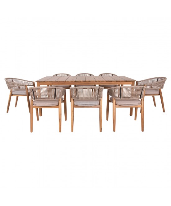 ΣΕΤ ΤΡΑΠΕΖΑΡΙΑΣ 9ΤΜΧ NAVANT HM21066.02 ΤΡΑΠΕΖΙ & 8 ΚΑΡΕΚΛΕΣ ΞΥΛΟ ΑΚΑΚΙΑΣ-ΣΧΟΙΝΙ ΜΠΕΖ