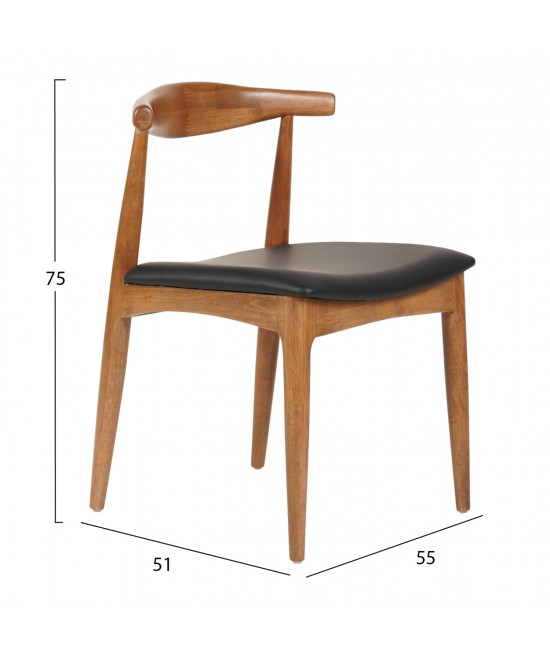KΑΡΕΚΛΑ ΤΡΑΠΕΖΑΡΙΑΣ ALOR HM9947.03 RUBBERWOOD ΚΑΡΥΔΙ-ΜΑΥΡΟ PU 55x51x75Υεκ