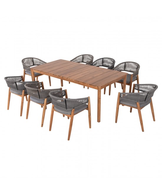 ΣΕΤ ΤΡΑΠΕΖΑΡΙΑΣ 9ΤΜΧ NAVANT HM21066.01 ΤΡΑΠΕΖΙ ΜΕ 8 ΚΑΡΕΚΛΕΣ ΞΥΛΟ ΑΚΑΚΙΑΣ-ΣΧΟΙΝΙ ΓΚΡΙ