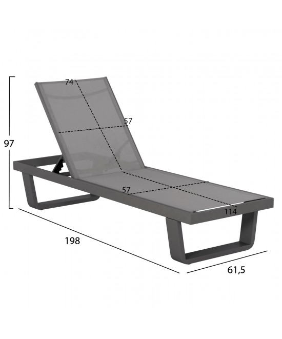ΞΑΠΛΩΣΤΡΑ ΑΛΟΥΜΙΝΙΟΥ ΜΕ ΥΦΑΣΜΑ TESLIN RICKON HM6292.01 ΣΕ ΓΚΡΙ 198x61,5x97Υεκ.