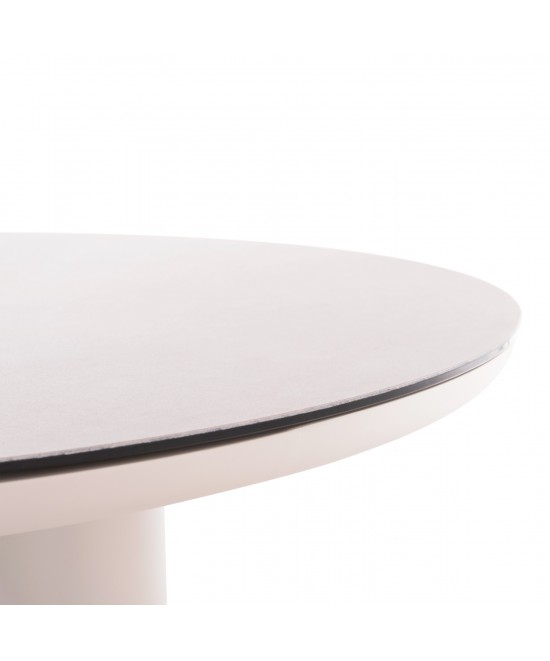 ΤΡΑΠΕΖΙ ΑΛΟΥΜΙΝΙΟΥ DOSUN HM6201.02 ΚΡΕΜ ΣΚΕΛΕΤΟΣ-3D PRINT ΓΥΑΛΙ-ΚΕΡΑΜΙΚΟ LOOK Φ120εκ