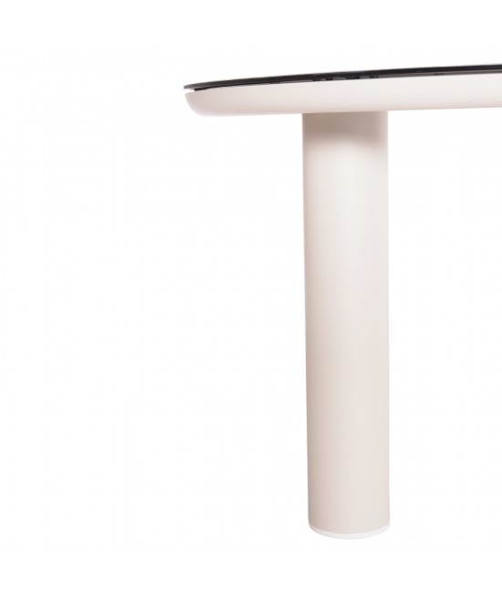 ΤΡΑΠΕΖΙ ΑΛΟΥΜΙΝΙΟΥ DOSUN HM6201.02 ΚΡΕΜ ΣΚΕΛΕΤΟΣ-3D PRINT ΓΥΑΛΙ-ΚΕΡΑΜΙΚΟ LOOK Φ120εκ