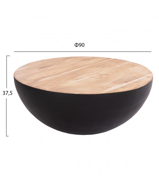 ΔΙΑΚΟΣΜΗΤΙΚΟ ΤΡΑΠΕΖΙ ΣΑΛΟΝΙΟΥ BOWL Φ90X37,5Yεκ. ΜΑΥΡΟ ΜΕ ΞΥΛΟ ΑΚΑΚΙΑΣ HM8717.21