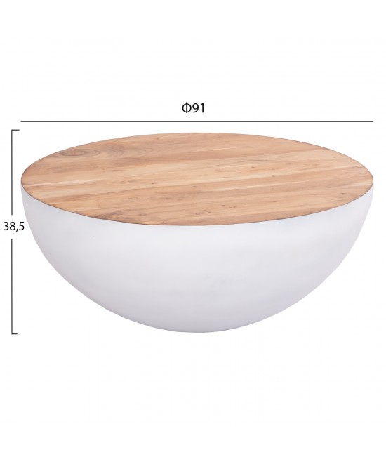 ΔΙΑΚΟΣΜΗΤΙΚΟ ΤΡΑΠΕΖΙ ΣΑΛΟΝΙΟΥ BOWL Φ91x38,5Yεκ. ΛΕΥΚΟ ΜΕ ΞΥΛΟ ΑΚΑΚΙΑΣ HM8717.23 Β'ΔΙΑΛΟΓΗΣ