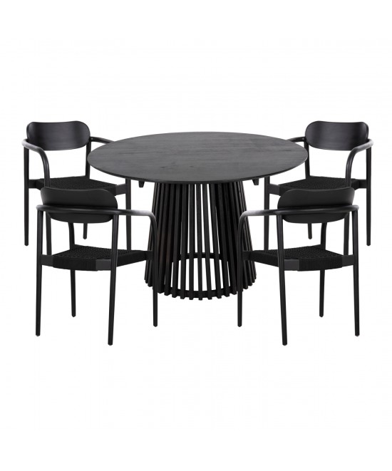 ΣΕΤ ΤΡΑΠΕΖΑΡΙΑΣ 5ΤΜΧ OSLO HM21075.01 ΣΤΡΟΓΓΥΛΟ ΤΡΑΠΕΖΙ Φ120εκ. & 4 ΚΑΡΕΚΛΕΣ-ΜΑΥΡΟ