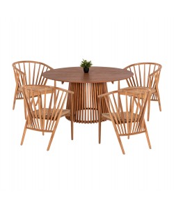 ΣΕΤ ΤΡΑΠΕΖΑΡΙΑΣ 5ΤΜΧ PERMAINE HM21076.01 ΣΤΡΟΓΓΥΛΟ ΤΡΑΠΕΖΙ Φ150εκ. & 4 ΚΑΡΕΚΛΕΣ