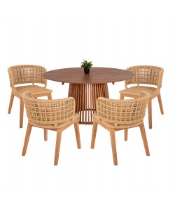 ΣΕΤ ΤΡΑΠΕΖΑΡΙΑΣ 5ΤΜΧ FARLEY HM21076.02 ΣΤΡΟΓΓΥΛΟ ΤΡΑΠΕΖΙ Φ150εκ. & 4 ΚΑΡΕΚΛΕΣ