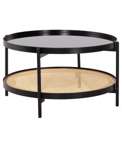 ΤΡΑΠΕΖΙ ΣΑΛΟΝΙΟΥ SEITZ HM18030 ΓΥΑΛΙ TOP-ΜΕΤΑΛΛΟ-RATTAN ΣΕ ΦΥΣΙΚΟ Φ80x45Υεκ.