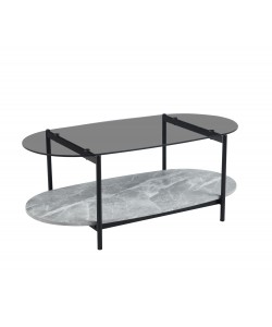 ΤΡΑΠΕΖΙ ΣΑΛΟΝΙΟΥ ΟΒΑΛ KITTY HM18040 ΓΥΑΛΙ ΦΙΜΕ TOP-GREY MARBLE ΜΕΛΑΜΙΝΗ 110x50x43Υεκ