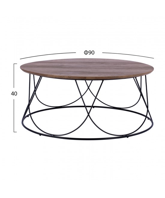 ΤΡΑΠΕΖΑΚΙ ΣΑΛΟΝΙΟΥ ZENA HM8690 MDF TOP ΜΕ ΜΕΤΑΛΛΙΚΟ ΜΑΥΡΟ ΣΚΕΛΕΤΟ Φ90Χ40Υ εκ.