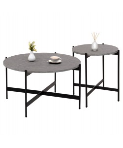 ΣΕΤ 2ΤΜΧ ΤΡΑΠΕΖΙΑ ΣΑΛΟΝΙΟΥ RONDA HM21089.01 MDF ΓΚΡΙ ΜΑΡΜΑΡΟ Φ80εκ & Φ50εκ