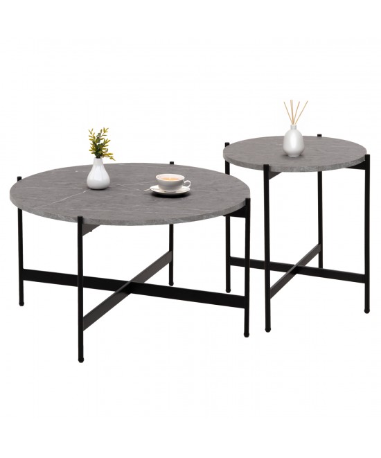 ΣΕΤ 2ΤΜΧ ΤΡΑΠΕΖΙΑ ΣΑΛΟΝΙΟΥ RONDA HM21089.01 MDF ΓΚΡΙ ΜΑΡΜΑΡΟ Φ80εκ & Φ50εκ